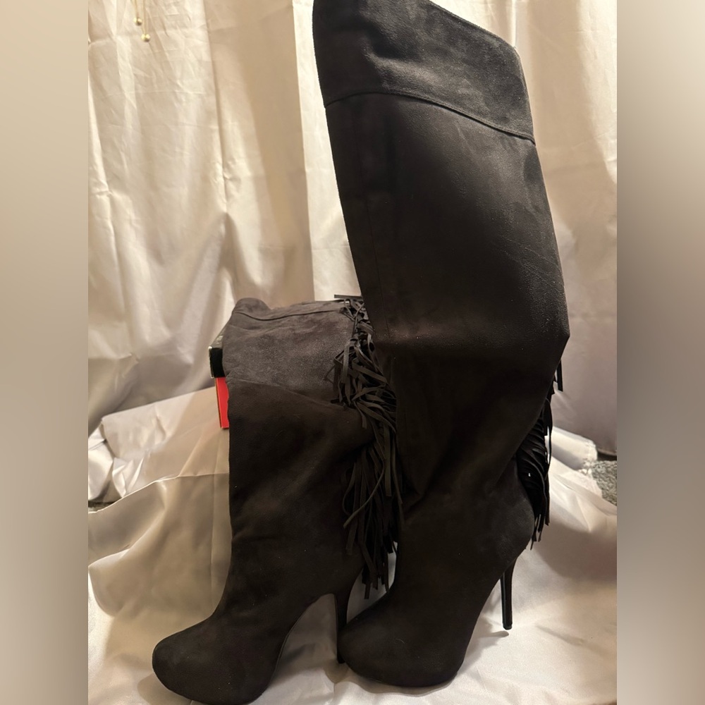 Charlotte Russe Black Over the Knee Fringe Boots